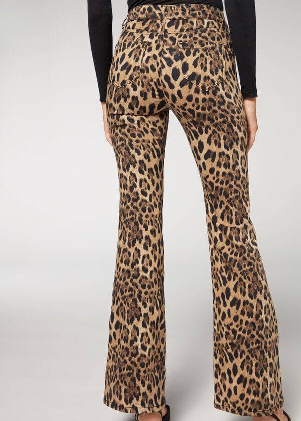 Jeansy Damskie Calzedonia Animal Print Flared Brązowe | PL2561NB