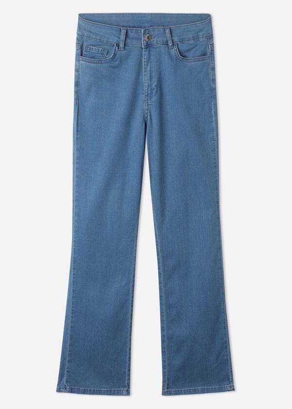 Jeansy Damskie Calzedonia Eco Light Flared Cropped Denim Niebieskie | PL2570HK