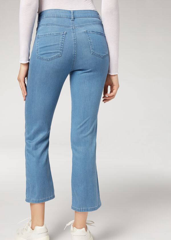 Jeansy Damskie Calzedonia Eco Light Flared Cropped Denim Niebieskie | PL2570HK