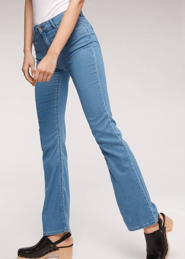 Jeansy Damskie Calzedonia Eco Light Flared Denim Niebieskie | PL2576PQ