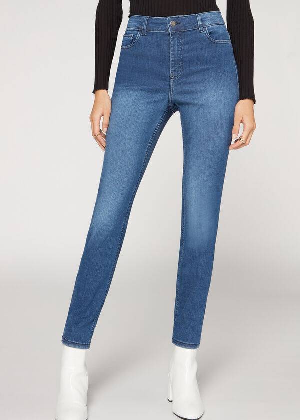 Jeansy Damskie Calzedonia Super Flex Denim High Stanem Superskinny Niebieskie | PL2615VD