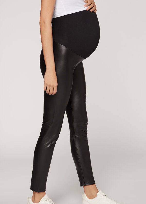 Legginsy Damskie Calzedonia Coated Thermal Maternity Czarne | PL2630OR