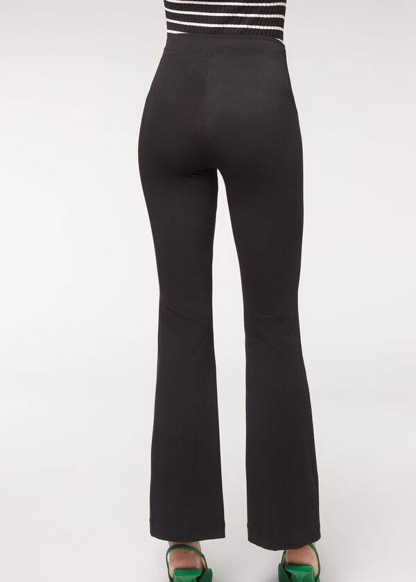 Legginsy Damskie Calzedonia Flared in Supima Ultra Light Bawełniane Czarne | PL2654EX