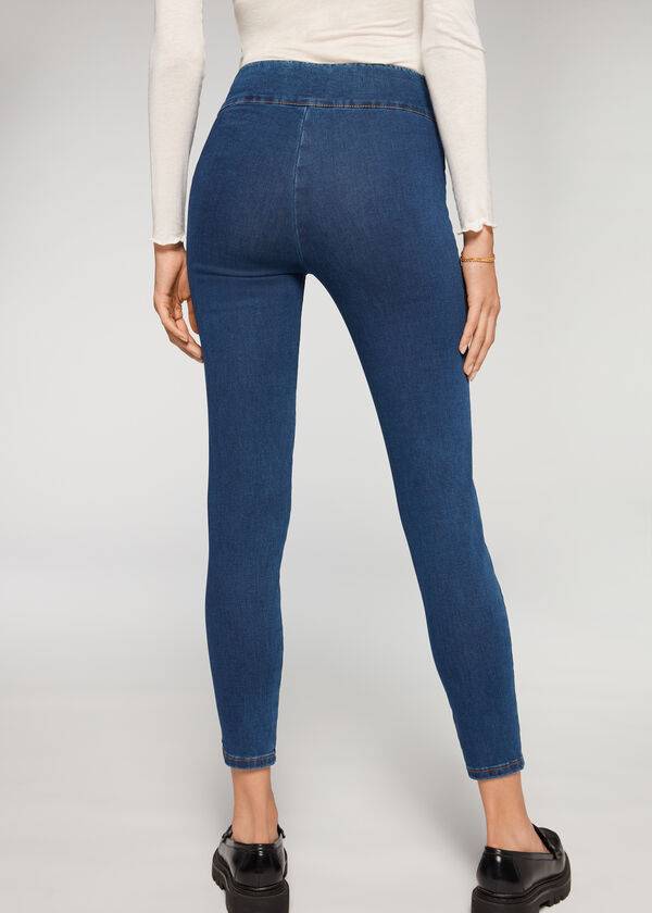 Legginsy Damskie Calzedonia High Stanem Chudy Denim Niebieskie | PL2658NB