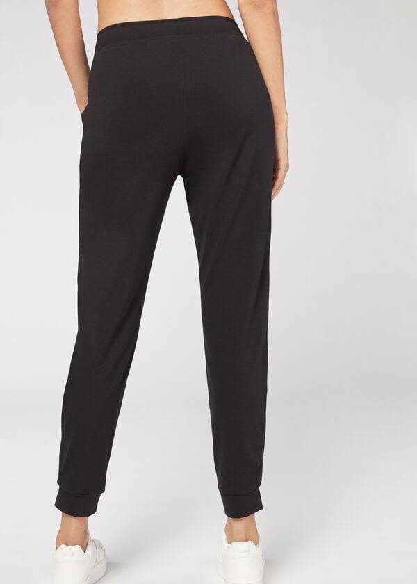 Legginsy Damskie Calzedonia Jogger in Ultra Light Supima Bawełniane Czarne | PL2662XF