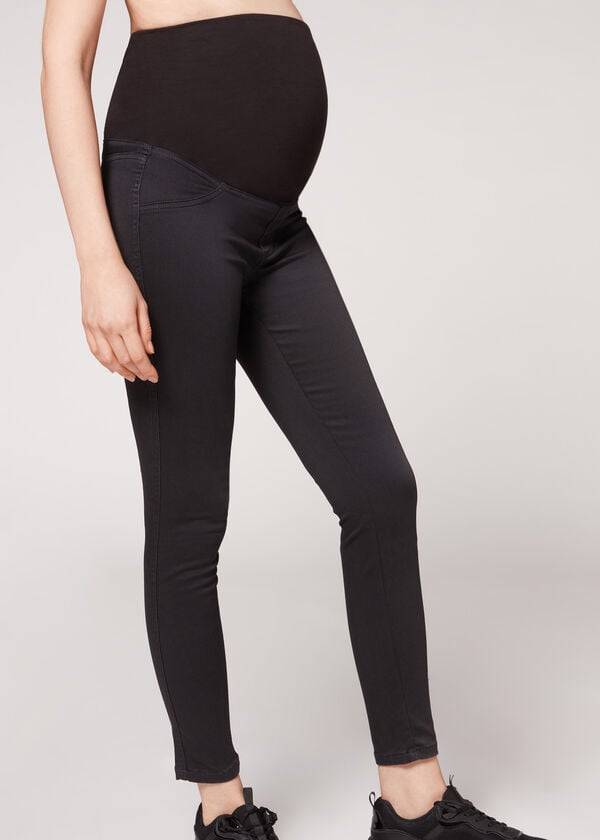 Legginsy Damskie Calzedonia Maternity Jean Sportowe Czarne | PL2748YU