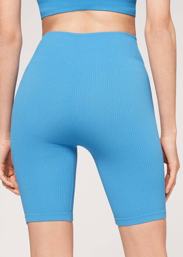 Legginsy Damskie Calzedonia Seamless Sportowe Bike Niebieskie | PL2677YU