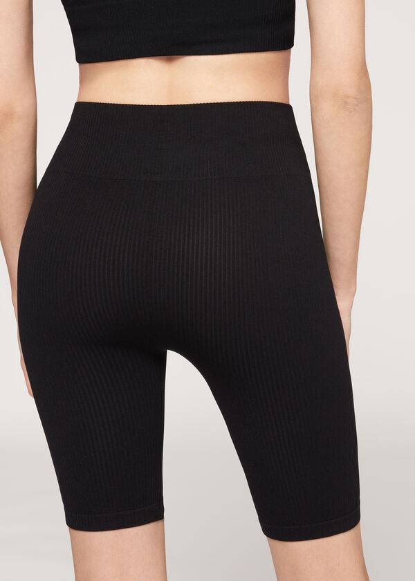 Legginsy Damskie Calzedonia Seamless Sportowe Bike Czarne | PL2678TV