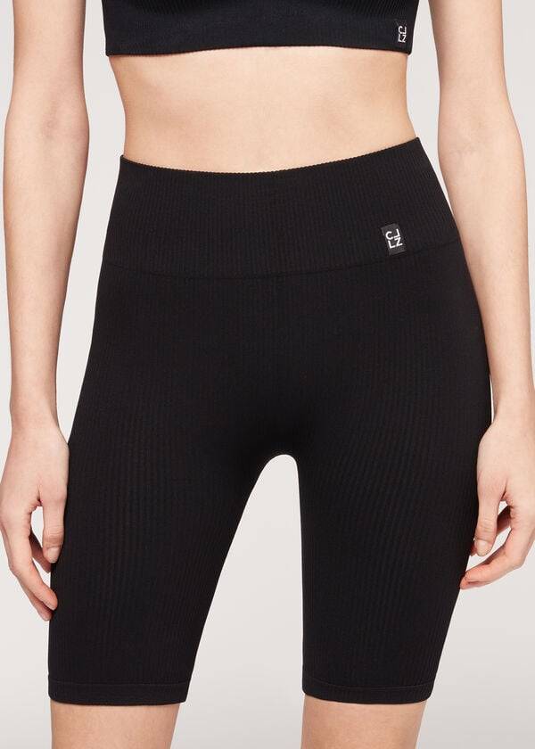 Legginsy Damskie Calzedonia Seamless Sportowe Bike Czarne | PL2678TV