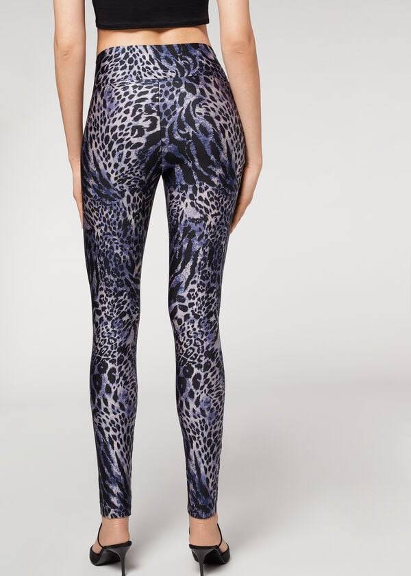 Legginsy Damskie Calzedonia Shiny Animal-Print Sportowe Niebieskie Szare | PL2680EX