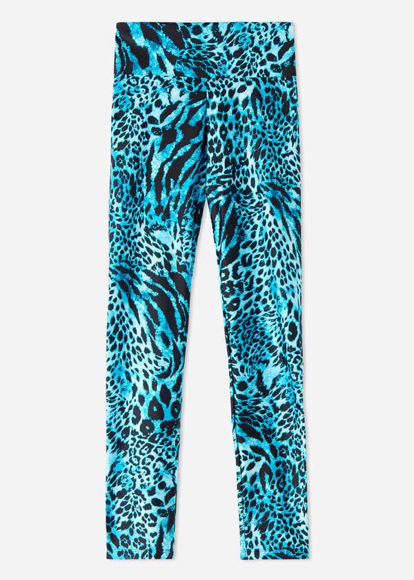 Legginsy Damskie Calzedonia Shiny Animal-Print Sportowe Turkusowe | PL2681WY