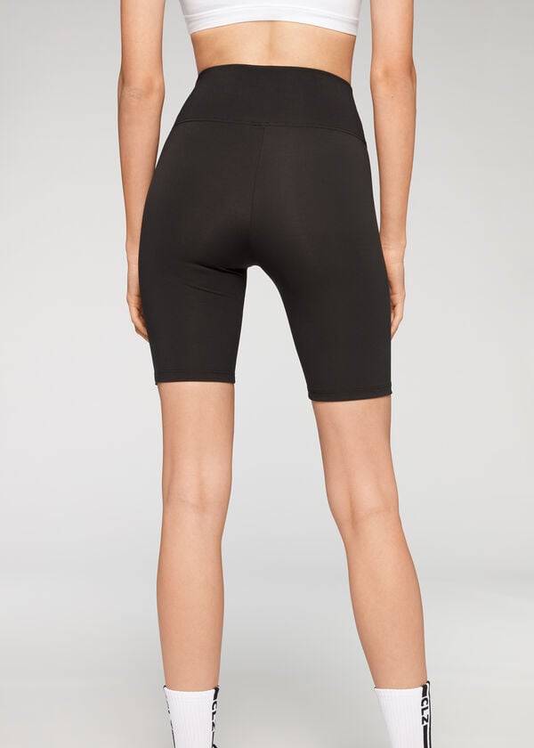 Legginsy Damskie Calzedonia Sportowe Bike Czarne | PL2621JJ