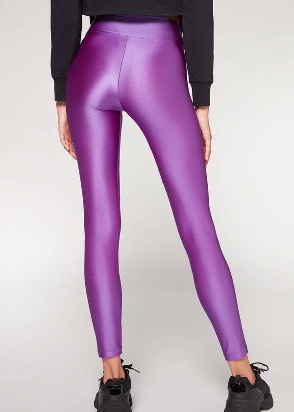 Legginsy Damskie Calzedonia Super Shiny Fioletowe | PL2691KI