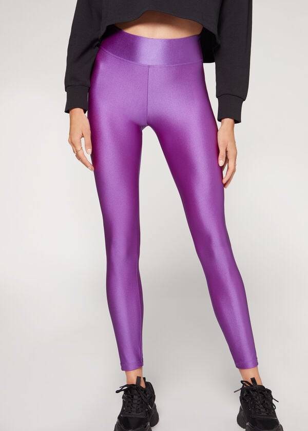 Legginsy Damskie Calzedonia Super Shiny Fioletowe | PL2691KI