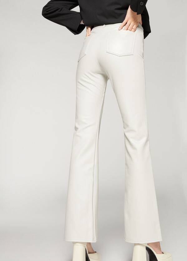 Legginsy Damskie Calzedonia Zip and Button Coated Thermal Flared Białe | PL2711NB