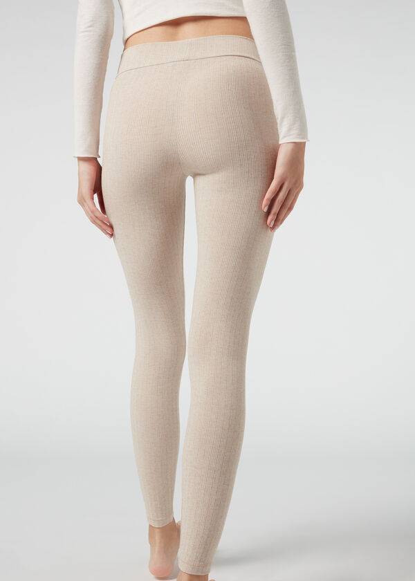 Legginsy Damskie Calzedonia Żebrowany with Cashmere Beżowe | PL2674OR