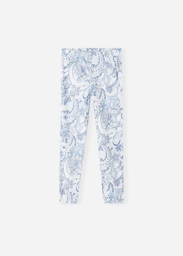 Legginsy Dziecięce Calzedonia Paisley-Print Denim Białe Niebieskie | PL3136MA