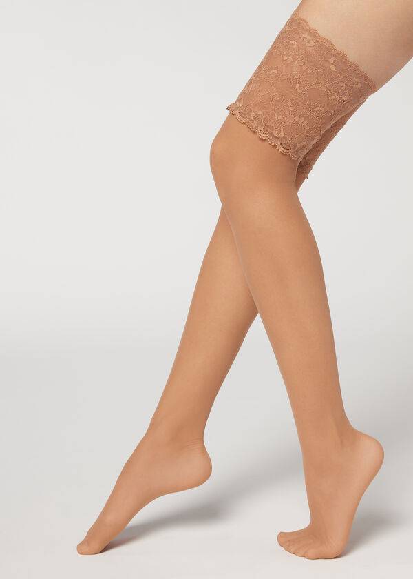 Pończochy Damskie Calzedonia 20 Denier Opaque Thigh-Highs Beżowe | PL1237KI