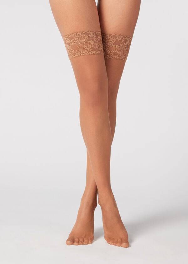 Pończochy Damskie Calzedonia 8 Denier Ultra Sheer Thigh-Highs Beżowe Brązowe | PL1254OR