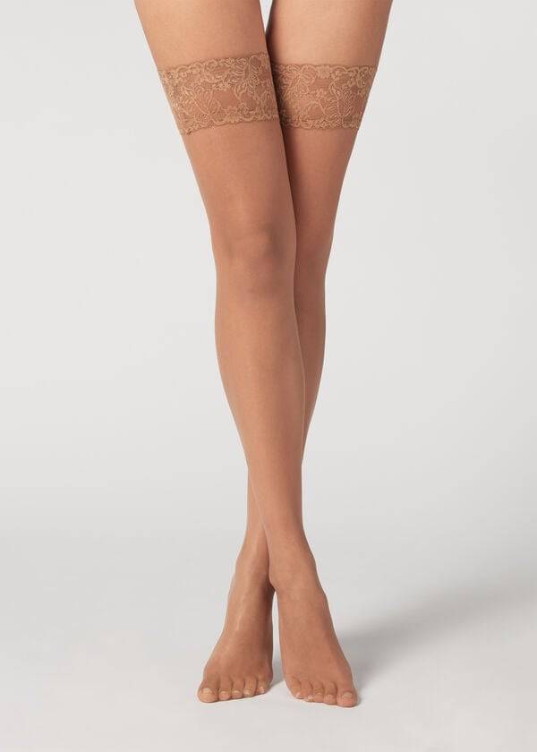 Pończochy Damskie Calzedonia 8 Denier Ultra Sheer Thigh-Highs Brązowe | PL1257SO