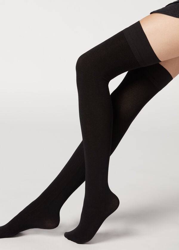 Pończochy Damskie Calzedonia Cashmere Thigh-Highs Czarne | PL1261HK