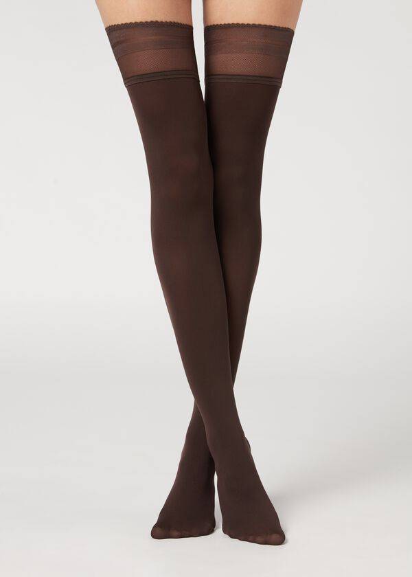 Pończochy Damskie Calzedonia Opaque soft touch Thigh-Highs Kawa | PL1267CE