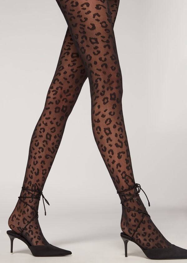 Rajstopy Damskie Calzedonia Animal Pattern 30 Denier Sheer Patterned Czarne | PL1084XF