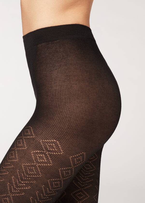 Rajstopy Damskie Calzedonia Diamond Pattern with Cashmere Patterned Czarne | PL1093RW