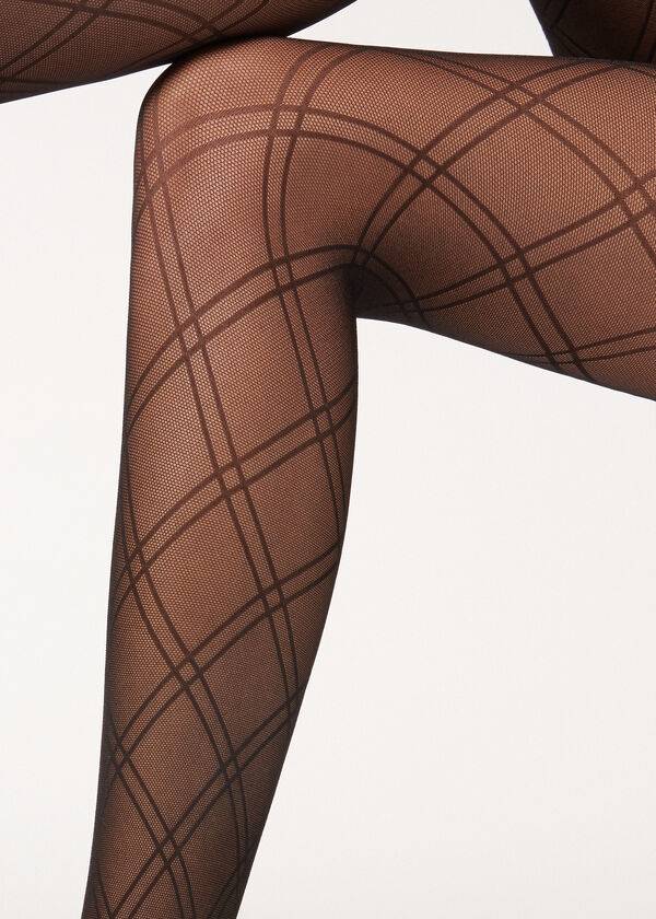 Rajstopy Damskie Calzedonia Double Diamond Motif Fishnet Patterned Czarne | PL1095YU