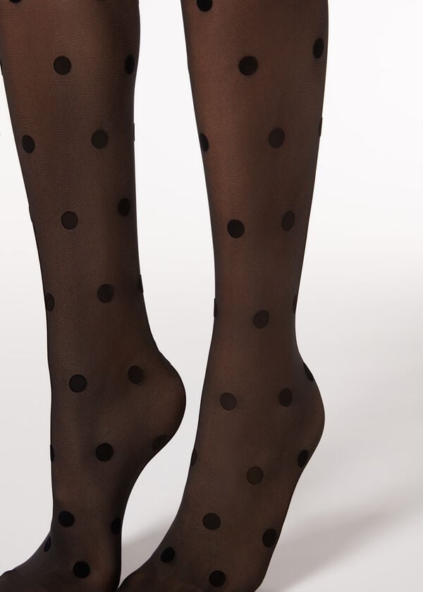 Rajstopy Damskie Calzedonia Flocked Dots Sheer 30 Denier Czarne | PL1223RW