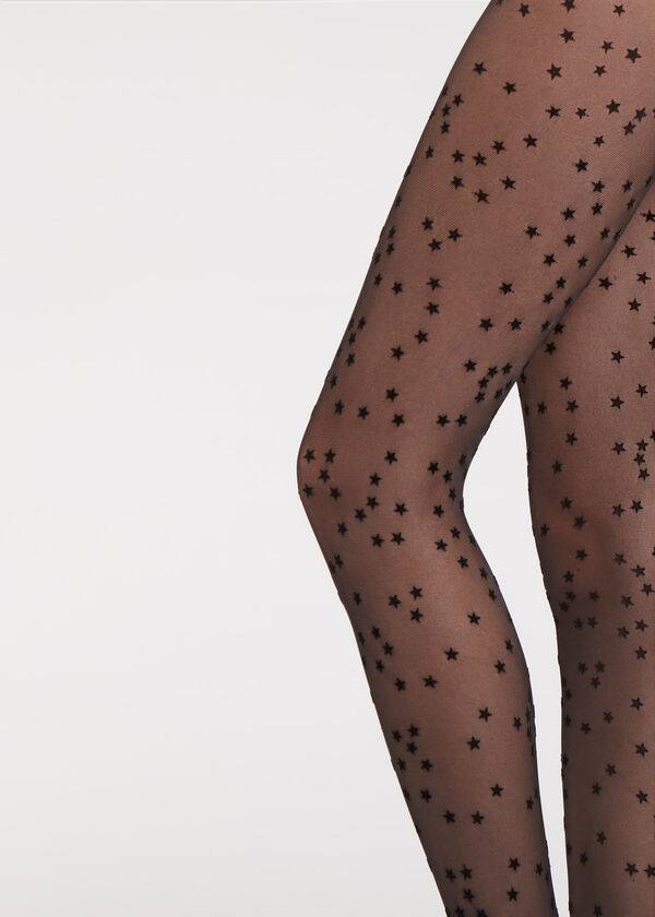 Rajstopy Damskie Calzedonia Flocked Stars 30 Denier Sheer Czarne | PL1224TV