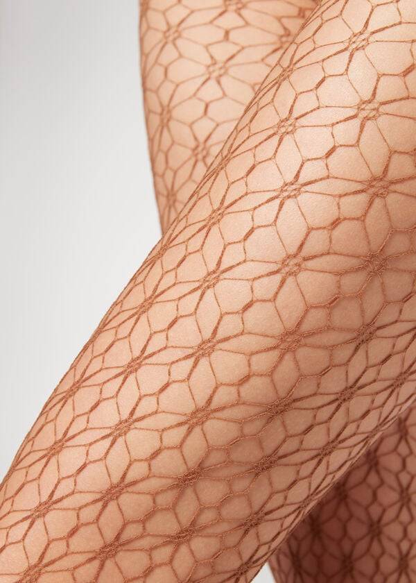 Rajstopy Damskie Calzedonia Geometric-Motif Fishnet Patterned Beżowe | PL1102DN