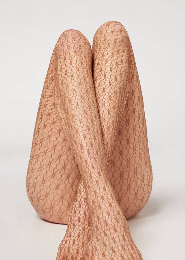 Rajstopy Damskie Calzedonia Geometric-Motif Fishnet Patterned Beżowe | PL1102DN