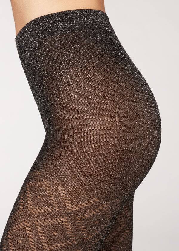 Rajstopy Damskie Calzedonia Glitter Diamond Pattern Patterned Czarne Srebrne | PL1107KI