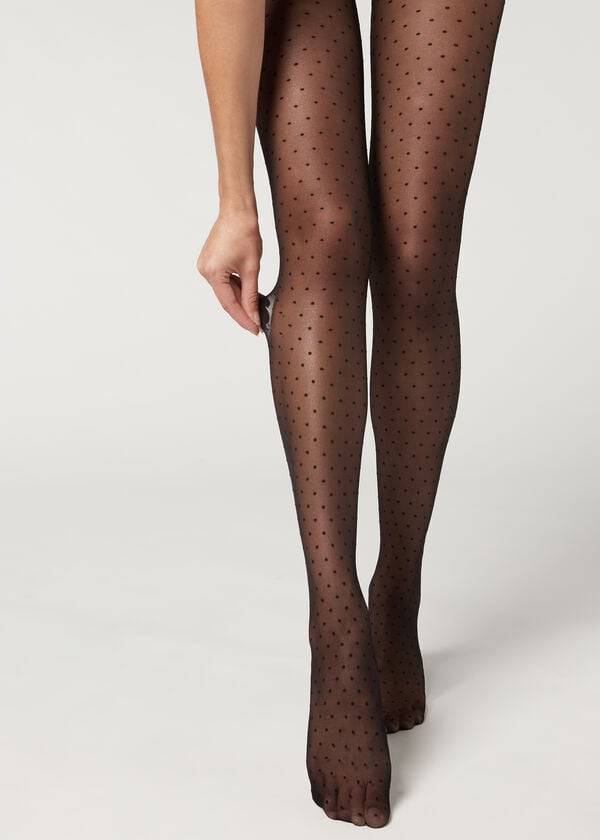 Rajstopy Damskie Calzedonia Polka Dot 20 Denier Invisible Sheer Patterned Czarne | PL1119RW