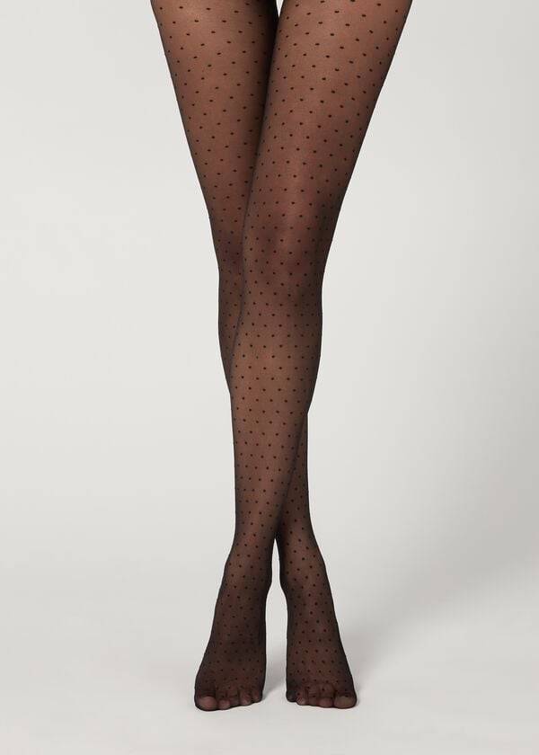 Rajstopy Damskie Calzedonia Polka Dot 20 Denier Invisible Sheer Patterned Czarne | PL1119RW