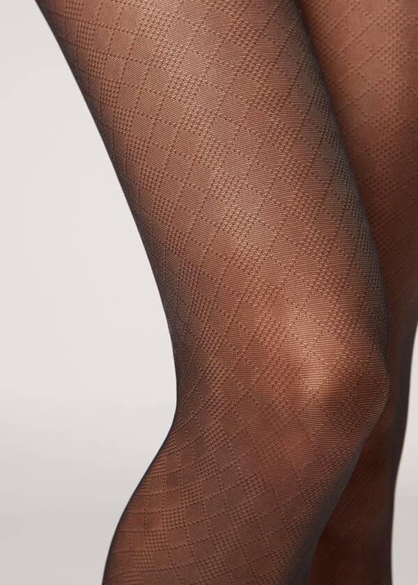 Rajstopy Damskie Calzedonia Sheer 20 Denier Diamond-Pattern Eco Patterned Czarne | PL1126AP