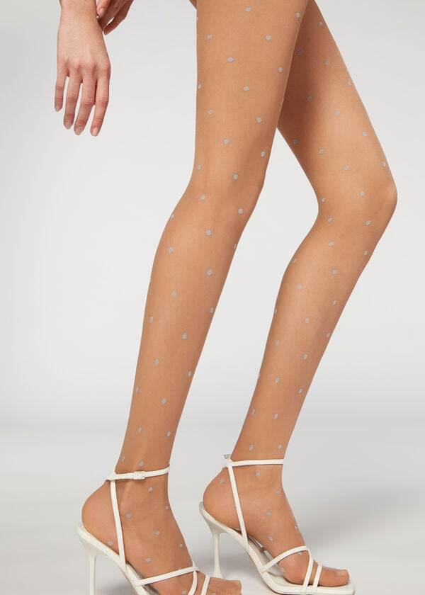 Rajstopy Damskie Calzedonia Sheer 30 Denier All-Over Polka-Dot Patterned Beżowe | PL1129FM