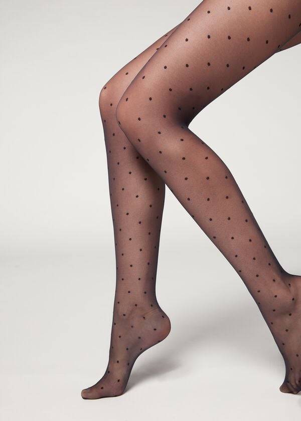 Rajstopy Damskie Calzedonia Sheer polka dot Niebieskie | PL1234GL