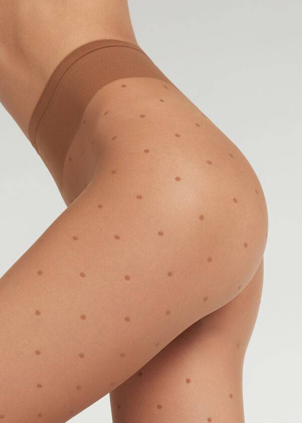 Rajstopy Damskie Calzedonia Sheer polka dot Beżowe | PL1235HK