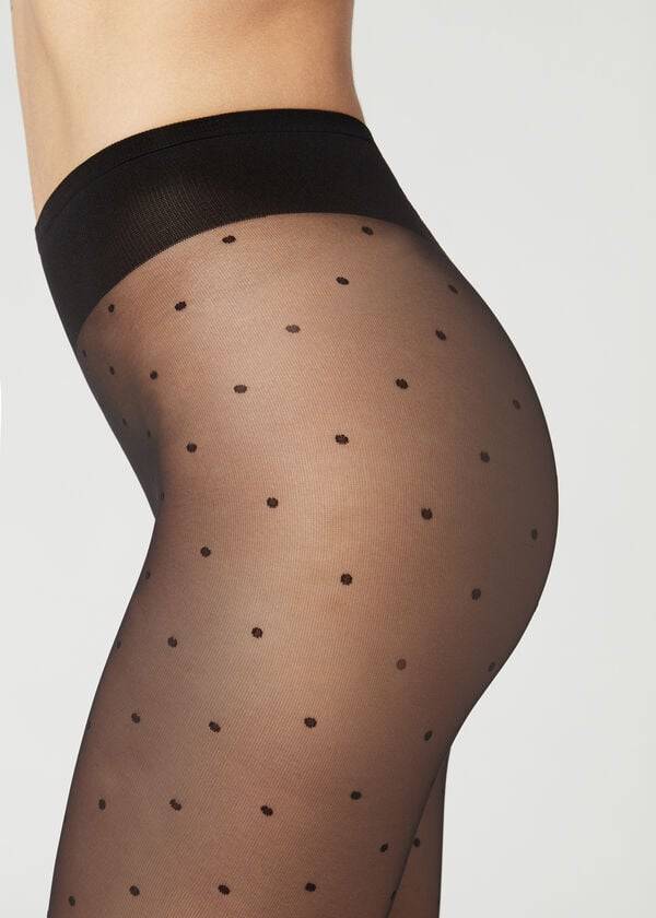 Rajstopy Damskie Calzedonia Sheer polka dot Czarne | PL1236JJ