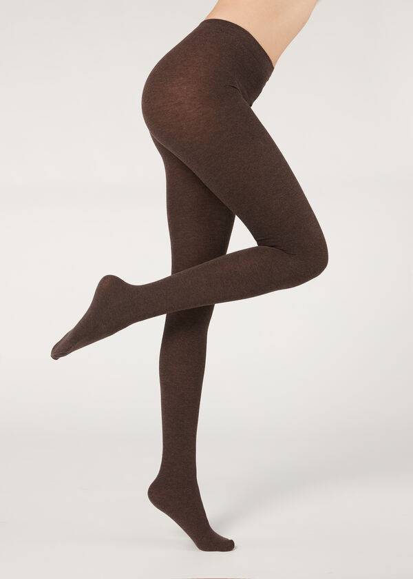 Rajstopy Damskie Calzedonia Soft Modal and Cashmere Blend Opaque Brązowe | PL1065WY