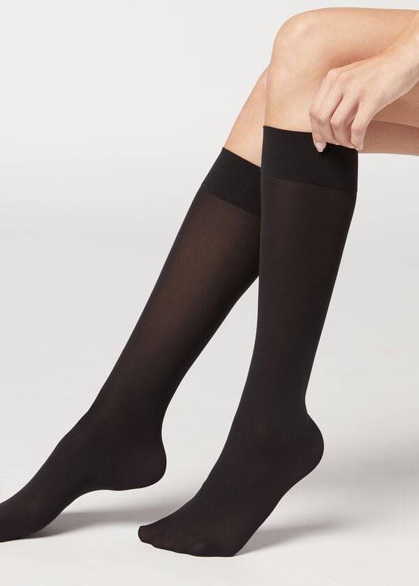 Skarpety Damskie Calzedonia 30 Denier Semi Opaque Microfiber Knee-Highs Long Czarne | PL2235WY