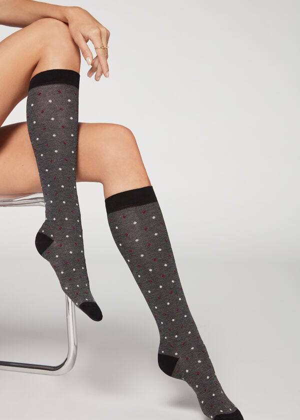 Skarpety Damskie Calzedonia Dot-Pattern Long Szare | PL2239YU