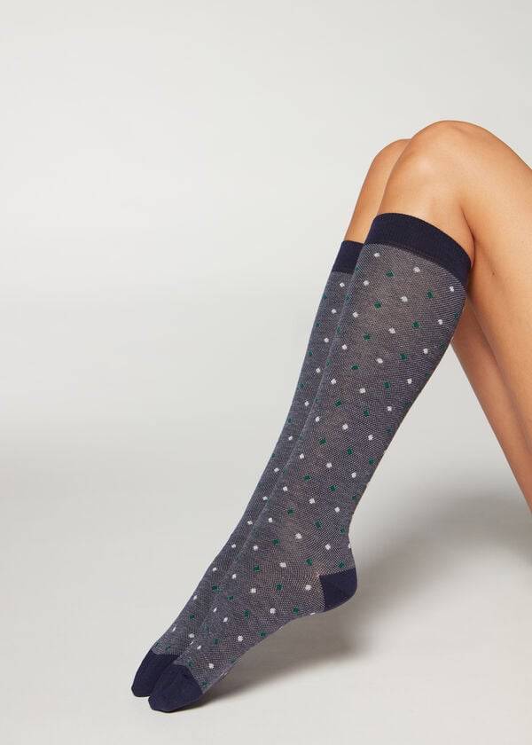 Skarpety Damskie Calzedonia Dot-Pattern Long Niebieskie | PL2241IS