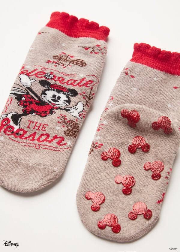 Skarpety Dziecięce Calzedonia Non-slip Disney Minnie Mouse Christmas Krótkie Brązowe | PL3117KI