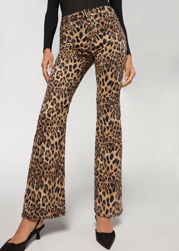 Spodnie Damskie Calzedonia Animal Print Flared Brązowe | PL2713GL