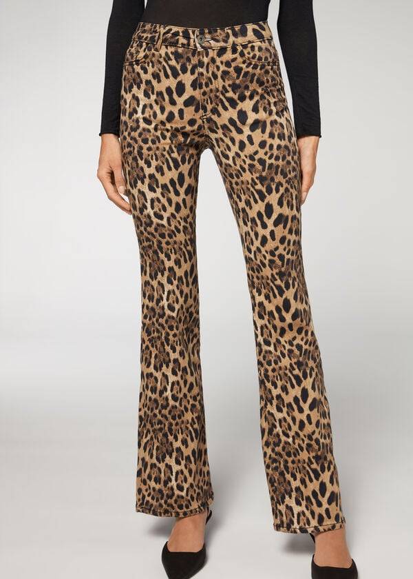 Spodnie Damskie Calzedonia Animal Print Flared Brązowe | PL2713GL