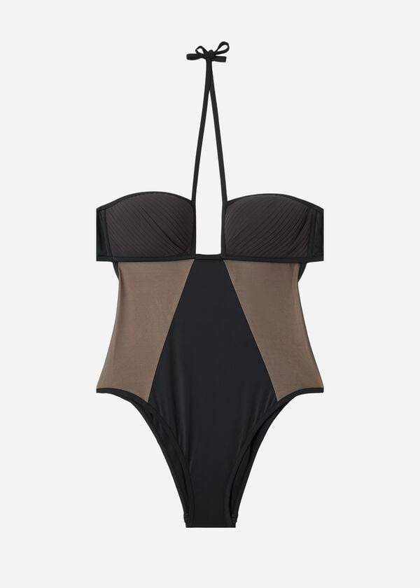 Stroje Kąpielowe Damskie Calzedonia One Piece Tulle Insert Tokyo Czarne | PL2171HK