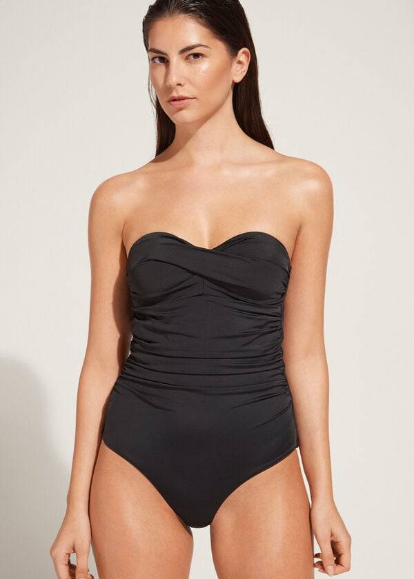 Stroje Kąpielowe Damskie Calzedonia Watowany One-Piece Roma Czarne | PL2185RW